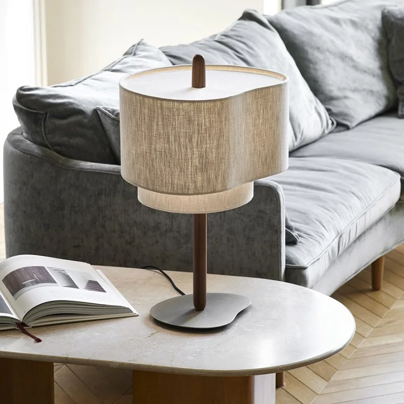 

Japanese Wabi Sabi Floor Lamp Retro Fabric Lampshade Bedroom Bedsides Homestay Solid Wood Designer Creative LED Lighting Fixture