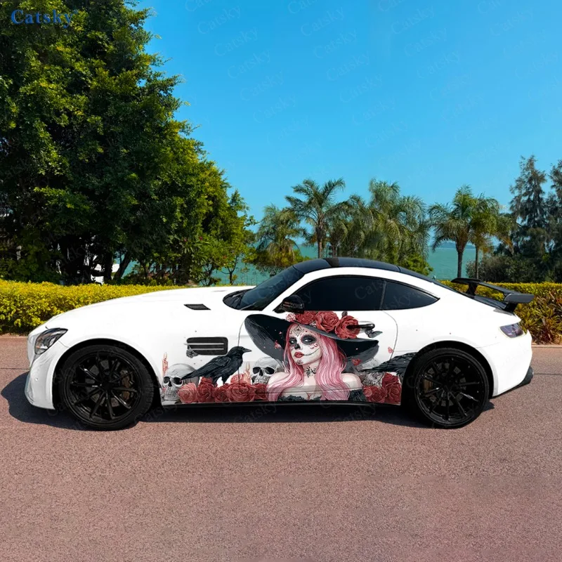 

Панк девушка ворона розы боковая наклейка для автомобиля украшение, ПВХ водонепроницаемая устойчивая к царапинам наклейка, защита автомобиля, автоаксессуары в подарок