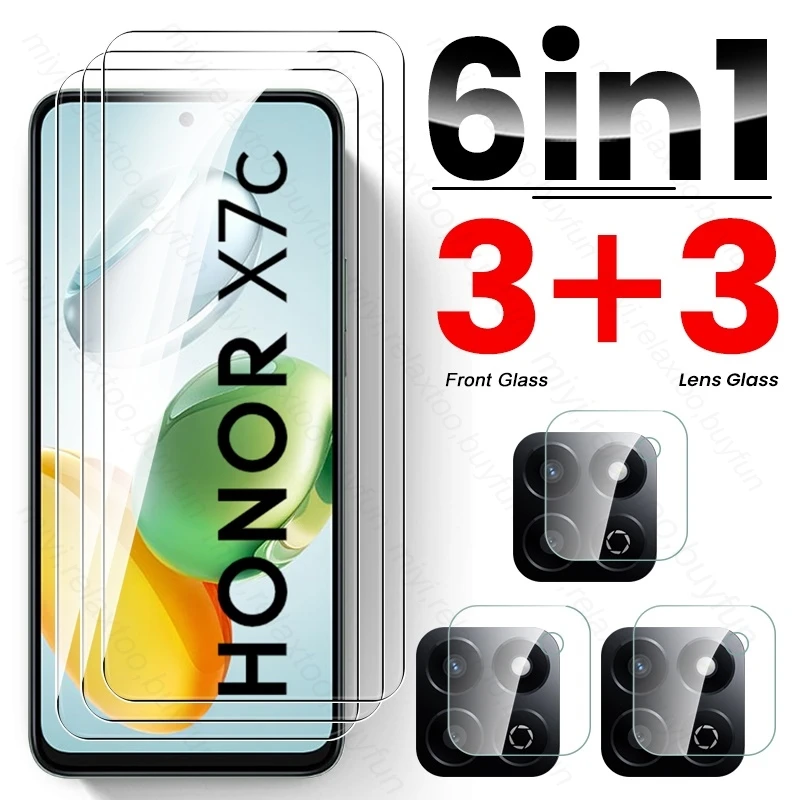 HonorX7c Case 6 In 1 Tempered Glass for Honor X7c 4G 5G Protective Glass on Honar Honer X 7c X7 c Camera Lens Screen Protectors