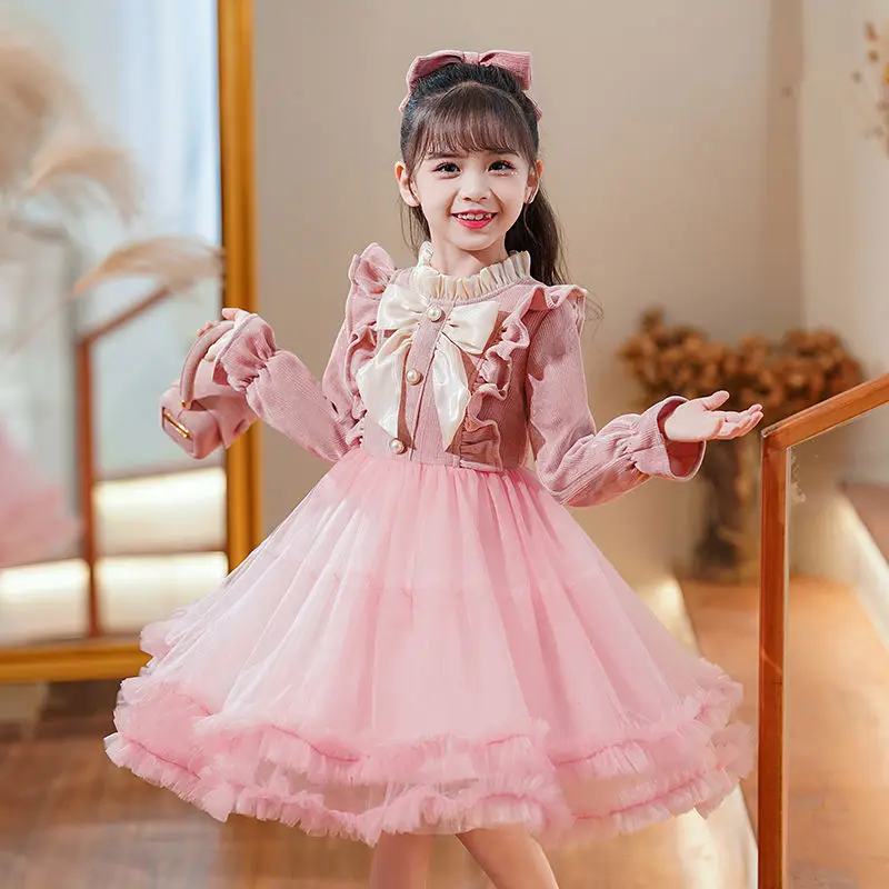 

Girls' Dress Autumn New Little Western Style Baby Girl Bubble Season Children Velvet Skirt