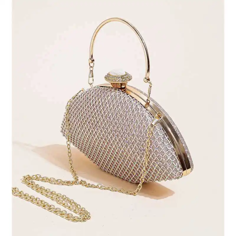 Female Diamond Banquet Bag Silver Shiny Cheongsam Hand Bag One-shoulder Cross-body Evening Handbag Rhinestone Clutch Purse