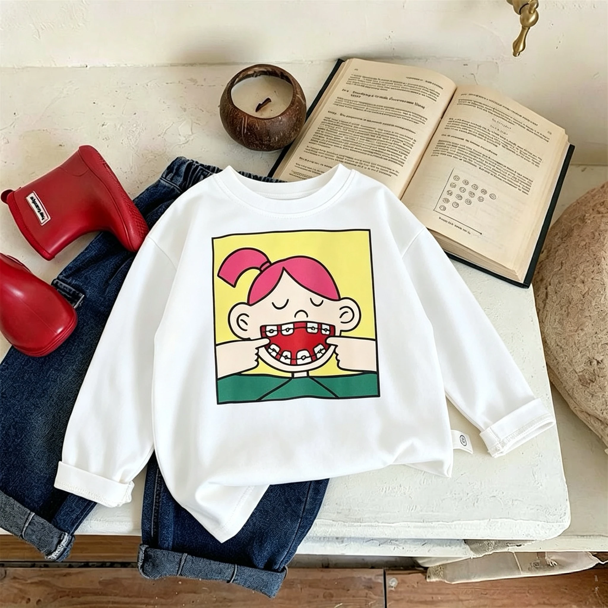 Langarm-T-Shirt für Mädchen und Jungen, Oberteile, Herbstkleidung, bedruckt, modisch, beliebt, Kinder-Unterhemd, Rundhalsbluse, Kinderbekleidung. – Detail 10
