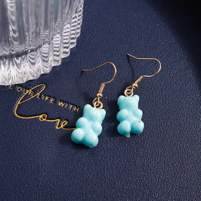 Cute Candy Color Gummy Bear Drop Earrings for Women Girls Handmade kid's Party Jewelry Gift