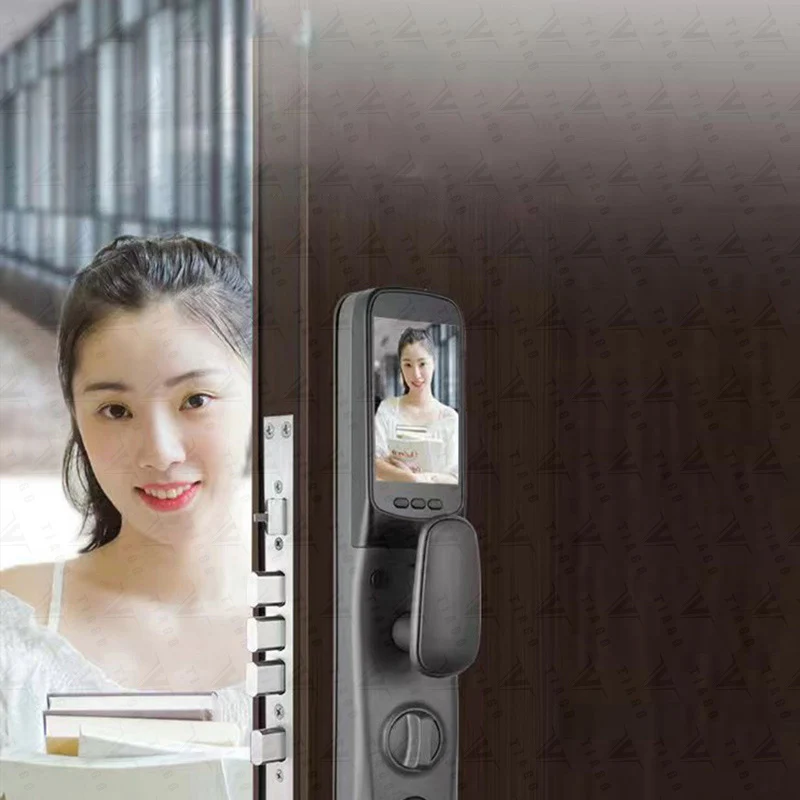 TIAGO WiFi Tuya APP Arabic/English/Russian/Portuguese Voice Digital 3D Face Recognition Fingerprint Smart Door Lock With Camera