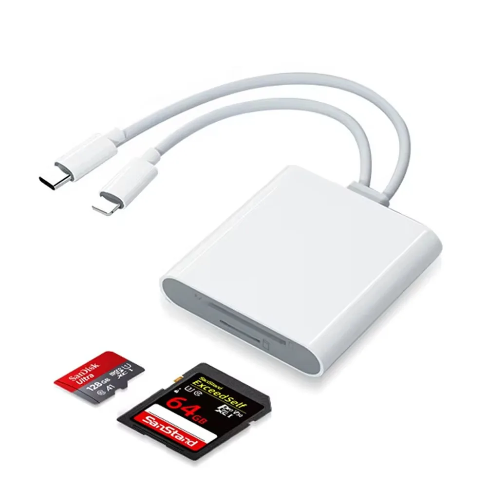 OTG Card Reader Dual Head Lightting Type-C Adapter SD & TF Camera Memory Card External USB Converter for iPad Android Phones