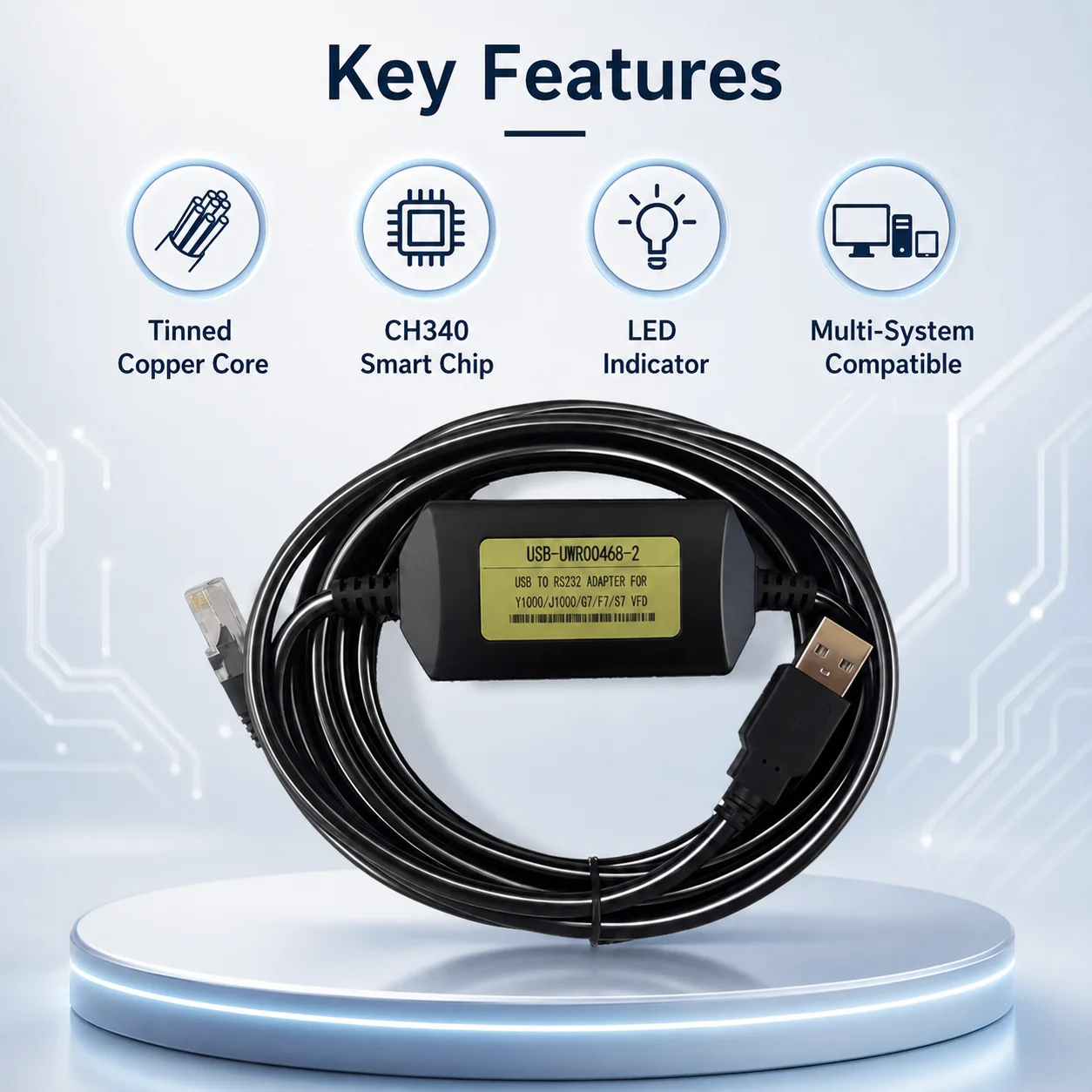 USB-UWR00468-2 USB RS232 Adapter Cable for Yaskawa J1000 V1000 Inverter CH340 Industrial Programming Cord 3M