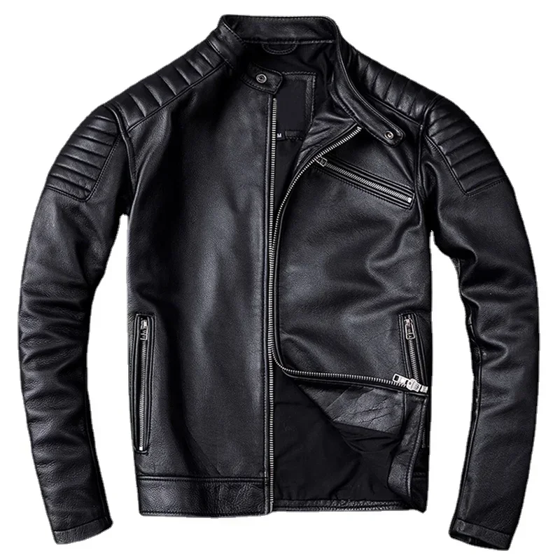 New Motorcycle Style Men's Cowhide Genuine Leather Clothes,Fashion Black Motor Biker Jacket Cool Leather Coat Plus Size 5XL