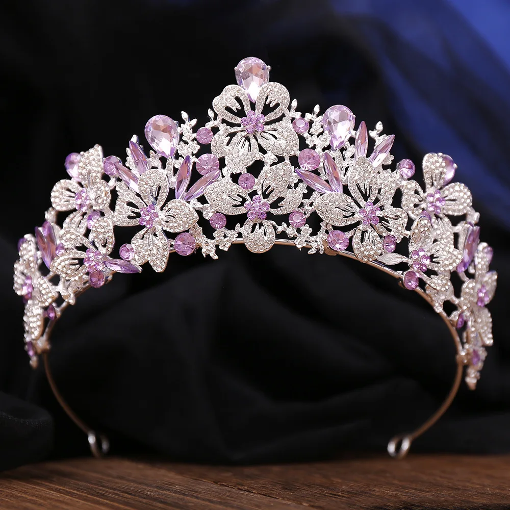 New Exquisite Butterfly Floral AB Color Crystal Crown Rhinestone Princess Pageant Diadem Wedding Hair Accessories Tiaras Jewelry