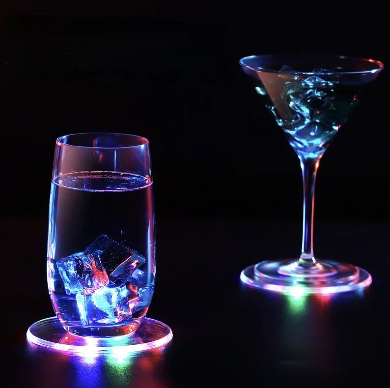 1pc Slim LED Coasters Round/Square Acrylic Multicolor Flashing Light Wine Glass Cup Mat for Bar Event Holiday Wedding Party