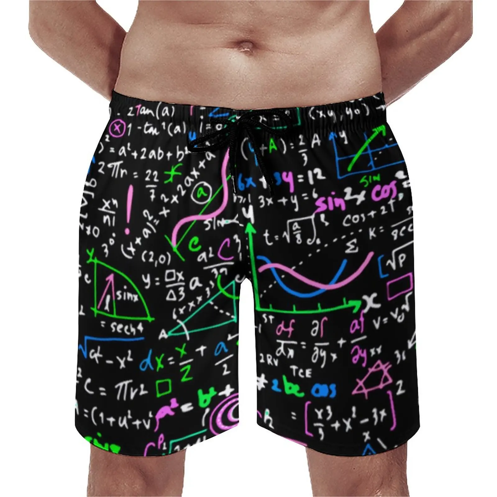 Board Shorts Math Linear Classic Swim Trunks Mathematics Education Men Quick Drying Sports Fitness Trendy Board Short Pants