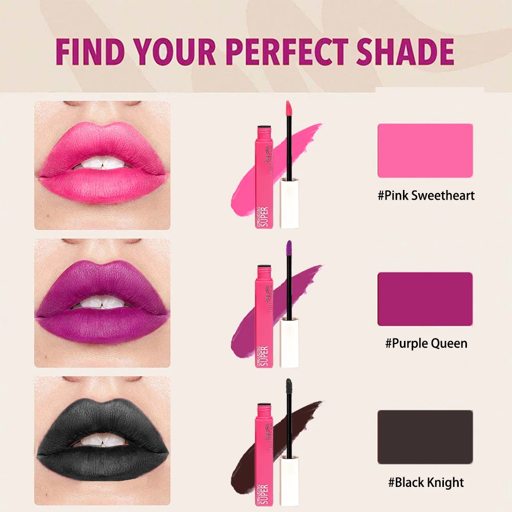 ノンスティックカップ口紅ピンクブラックダークパープル長期持続リップグロスマットベルベット仕上げ色あせに強い防水リップ