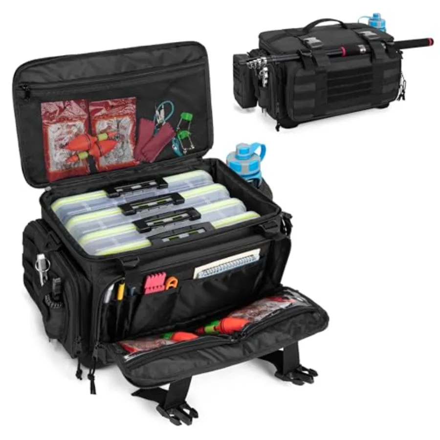 

Waterproof Tackle Box Bag with Rod Holder Soft Fishing Tackle Storage Bag with Non-Slip Base for Saltwater or Freshwater Fishin