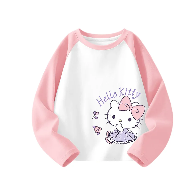 

Sanrio Hello Kitty топы для девочек, детские топы из чистого хлопка с длинными рукавами, весна-осень, Kawaii, модная новая стильная домашняя одежда с героями мультфильмов