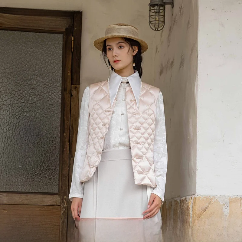 

Warm Traditional Silk Cotton Vest New Autumn Winter Women's Faion a Life on the Left nyu Pink Straight Tube Regular Length