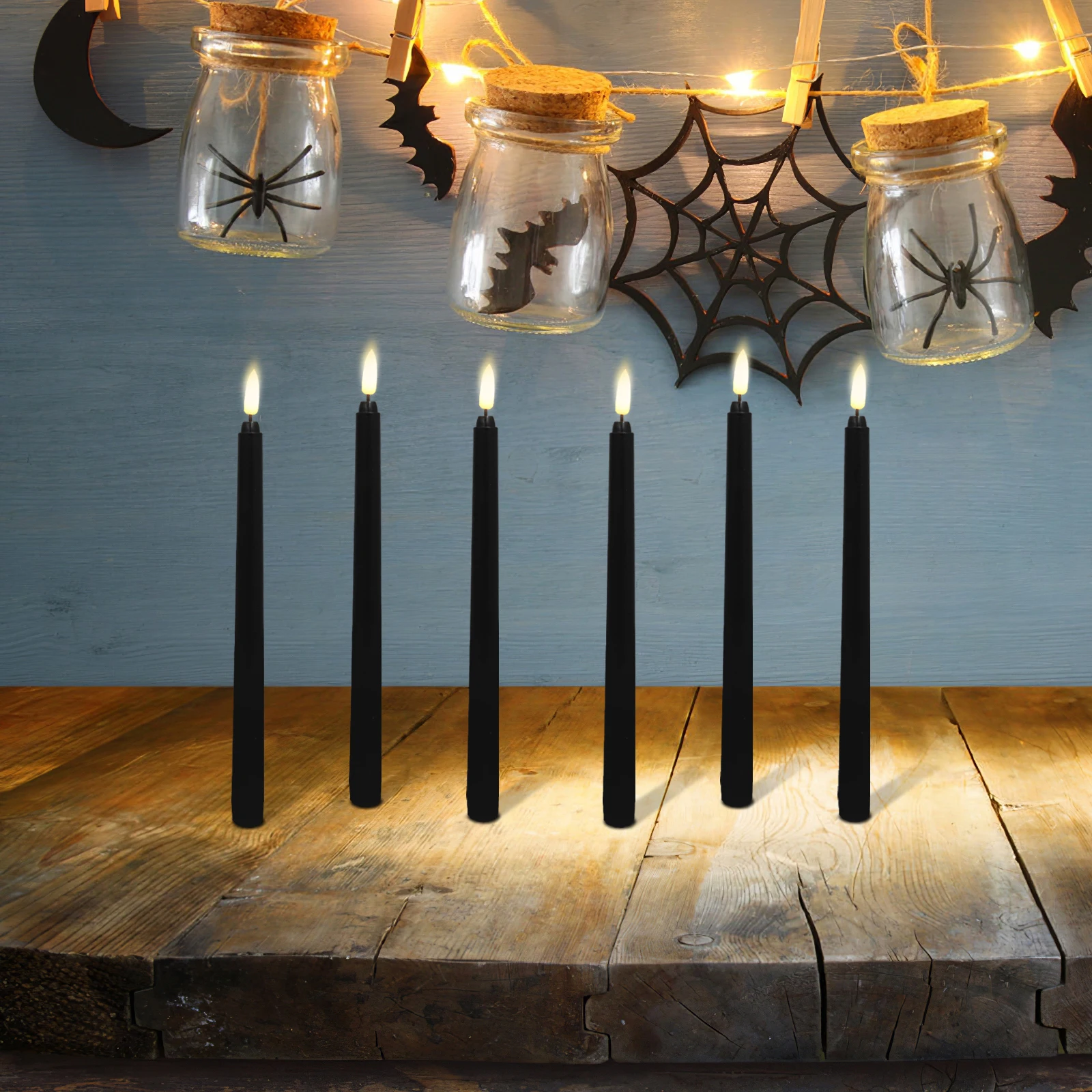 

6pcs Black Shell Long Stick LED C Lamp for Halloween Decor Plastic Sconces Festoon Supplies Party Wedding Birthday LED C les