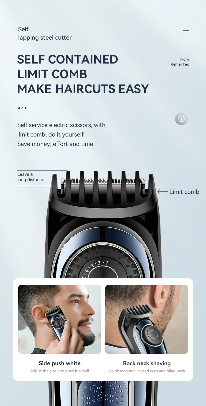 High Quality USB Barber Waterproof Cordless Hair Trimmer Kemei KM-1256 Electric Cordless Professional Hair Clippers