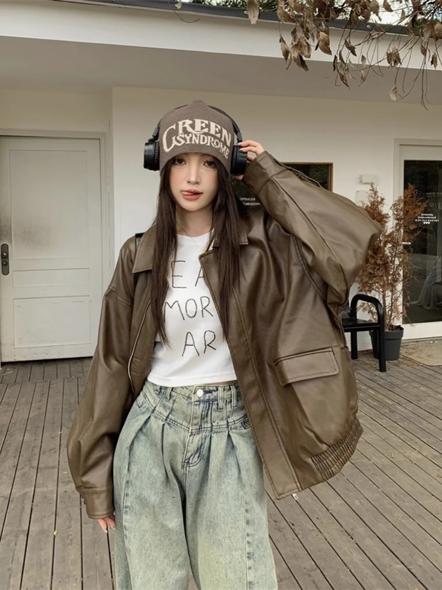 Browan PU cuir Jaet femmes printemps automne Sle ort manteau moto vêtements de travail Utili Faion Sensation