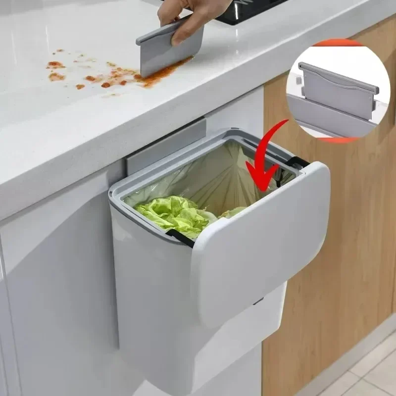 Kitchen Bathroom Toilet Waste Storage with Inner Barrel Wall Mounted Trashcan Cabinet Garbage Rubbish Bin Door Hanging Trash Can