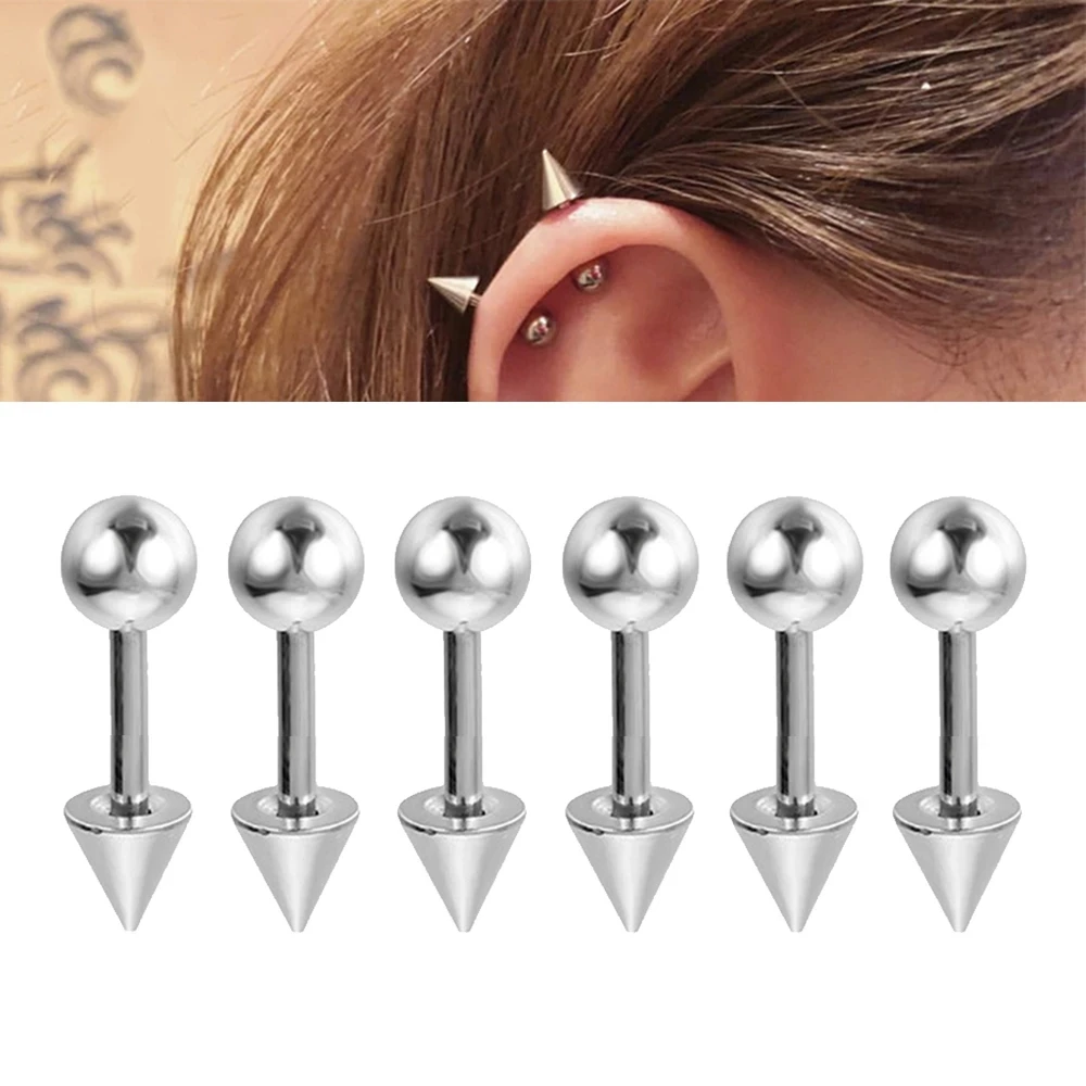 6PCS/Set 16G Stainless Steel Stud Earring 3/4/5mm Ball & Cone Screws Earrings Ear Bone Nail Piercing Body Jewelry