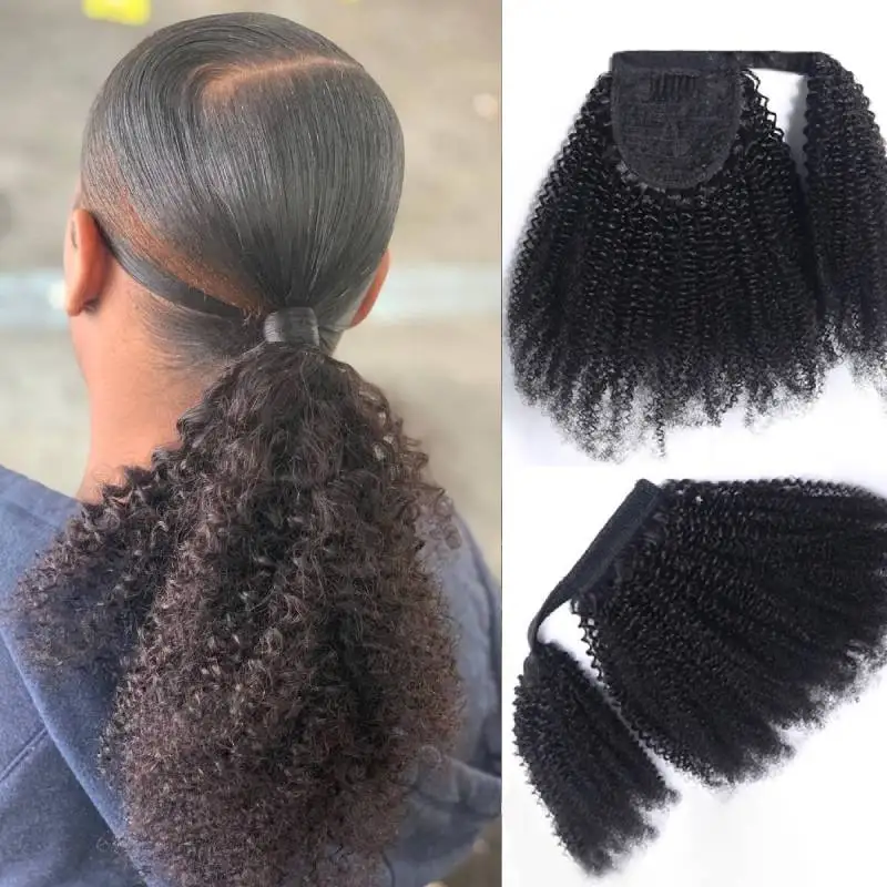 

Ponytails Extensions Human Hair Afro Kinky Curly Drawstring Ponytail Brazilian Kinky Curly Wrap Around Ponytail 4B 4C Remy Hair