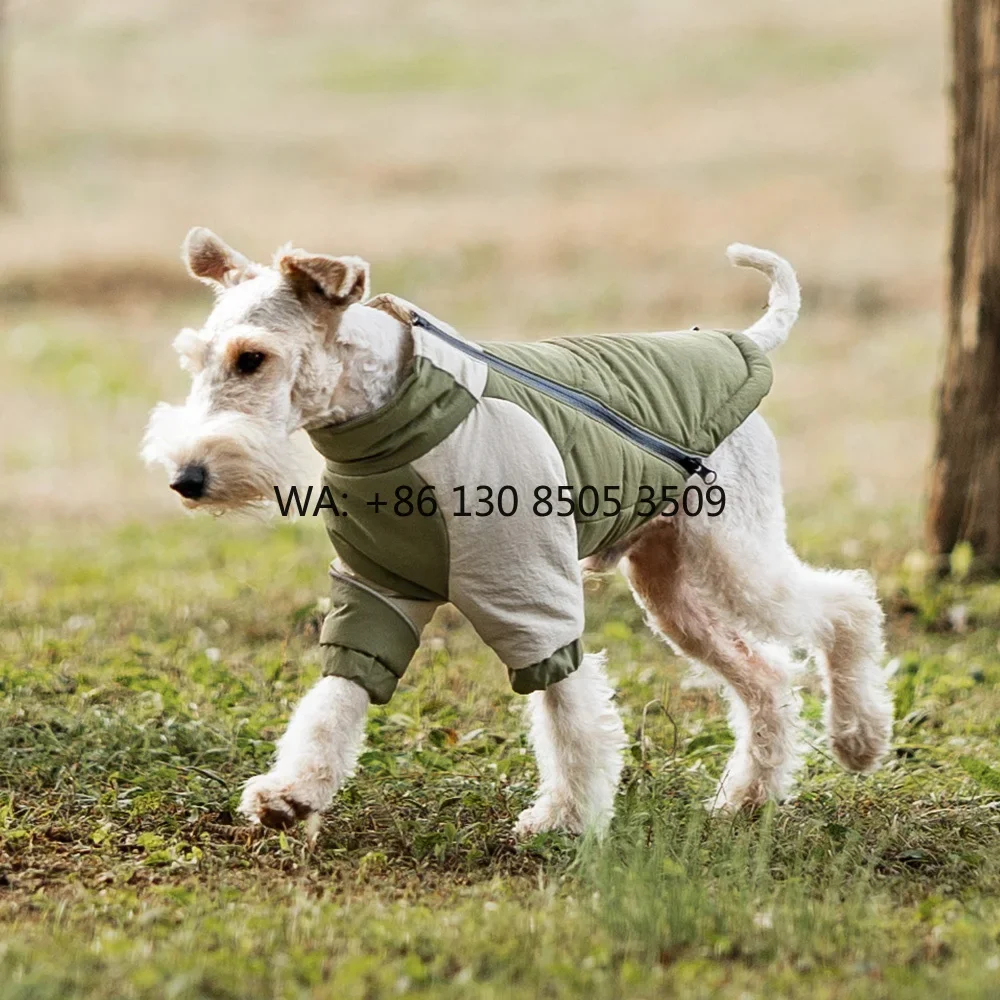 Add Harness Hole Dog Jacket with 2-Sleeve Patchwork Design, All-Weather Warm Cotton Windproof Waterproof Coat