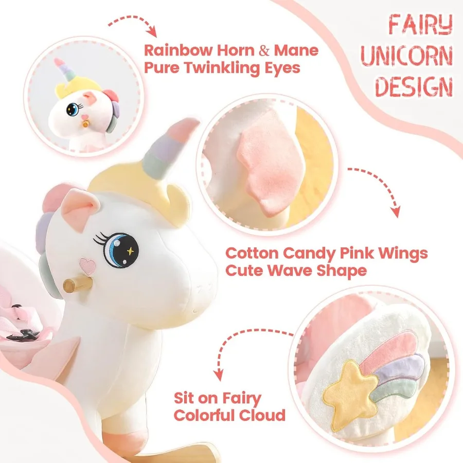 Unicorn Baby Rocking Horse, Rainbow Fairy Unicorn Rocking Horse for Toddlers 6 Months to 3 Years, Stuffed Ride-on Animal Rocker,
