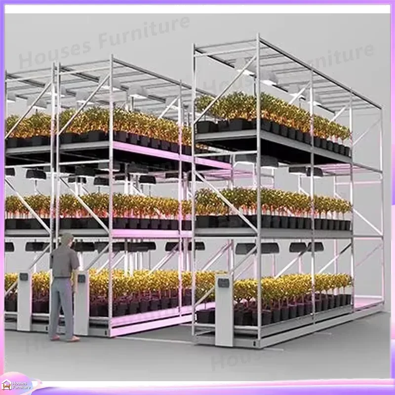 Custom Steel Vertical Mobile Growth Rack System Agricultural Sliding Indoor Plant Shelf Heavy Duty Greenhouse Flower Stand