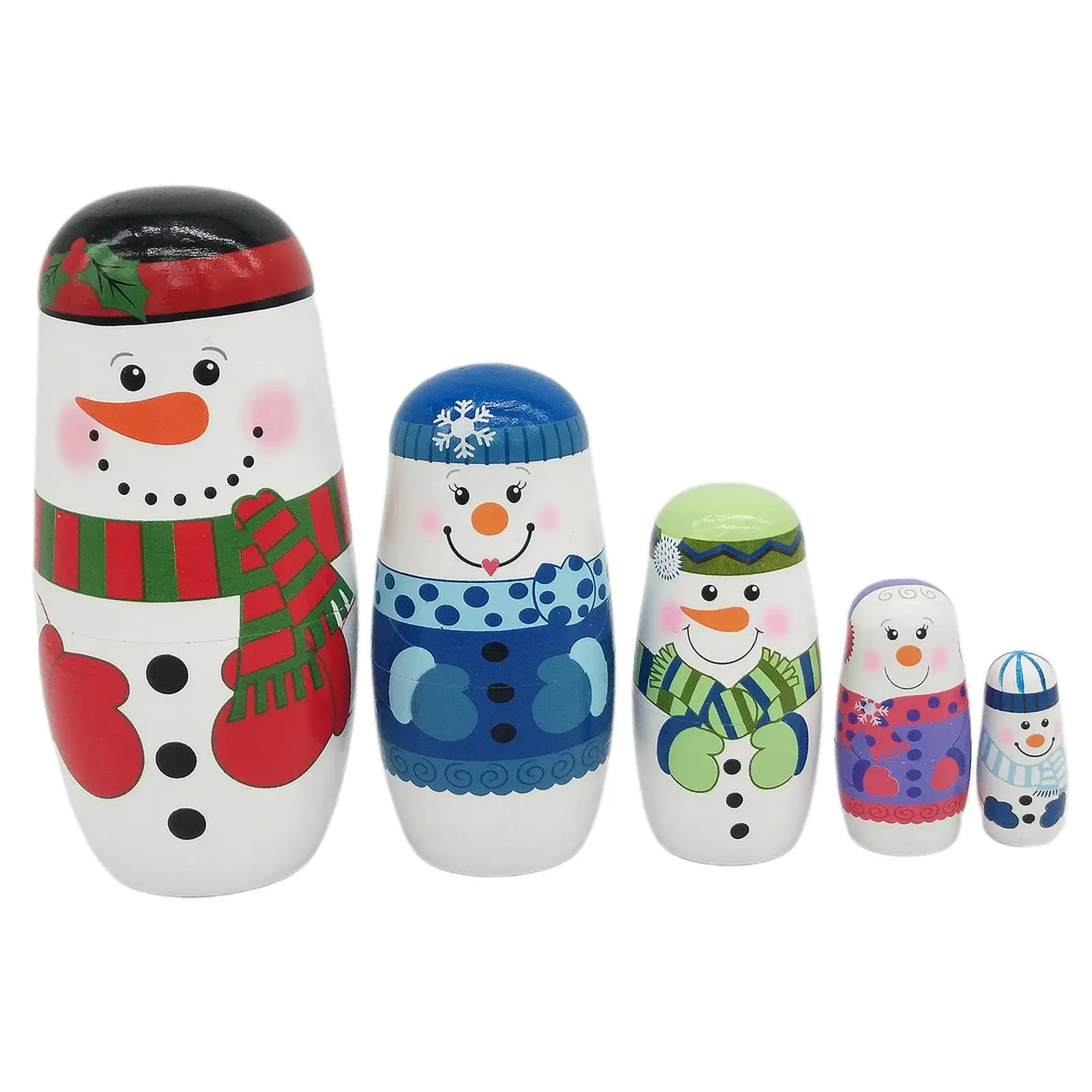 Wooden Russian Nesting Dolls 5 Layers Novelty Snowman Stacking Nested Handmade Toys for Children Christmas Gift