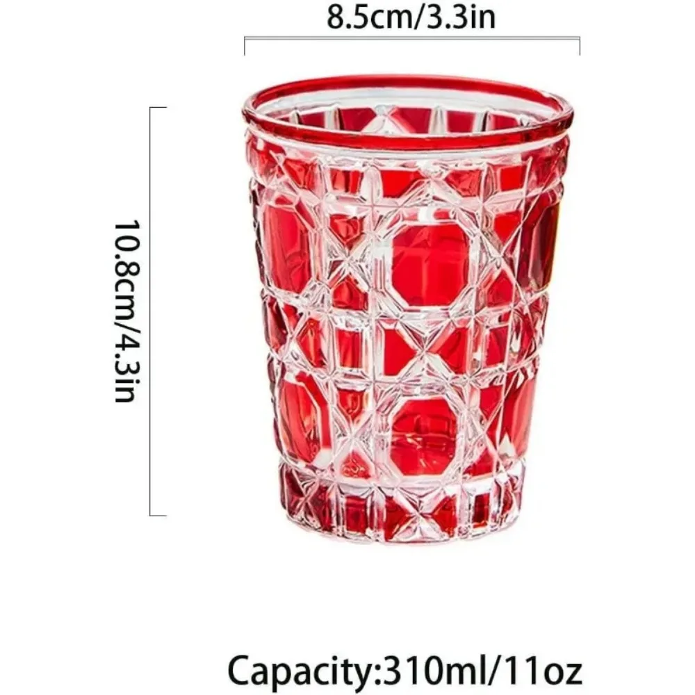 310ml European Style Creative Whiskey Glasses Colorful Checkered Glass Cup Hand-carved Drinking Water Bottle Summer Coffee Mugs