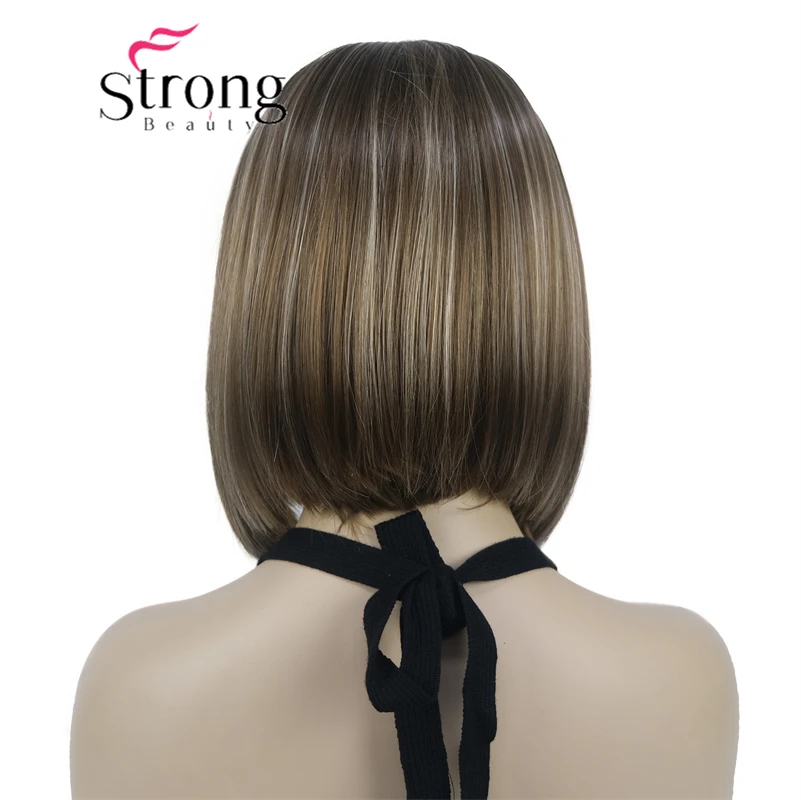 Strongbeauty Bob Korte Rechte Bruin Met Blonde Gemarkeerd Hoofdband Pruik Kleur Keuzes