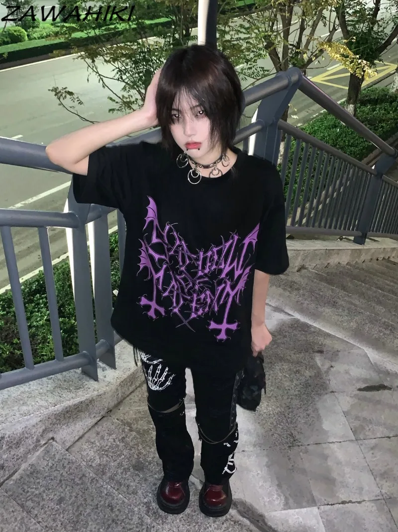 

Top Female Cotton Letter Print Casual Ropa Mujer All Match Loose Black Women's T-shirts Office Lady Fashion Mujer Camisetas