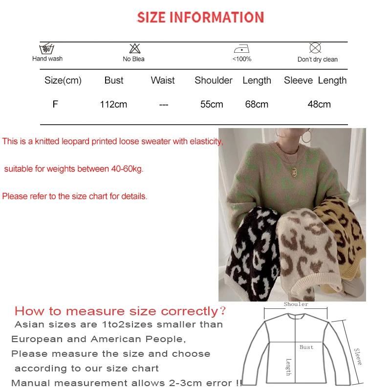 HELIAR Women Thickened Warm Sweater Leopard Printed Sweater Long Sleeve O-Neck Loose Casual Knit Pullovers Autumn and Winter