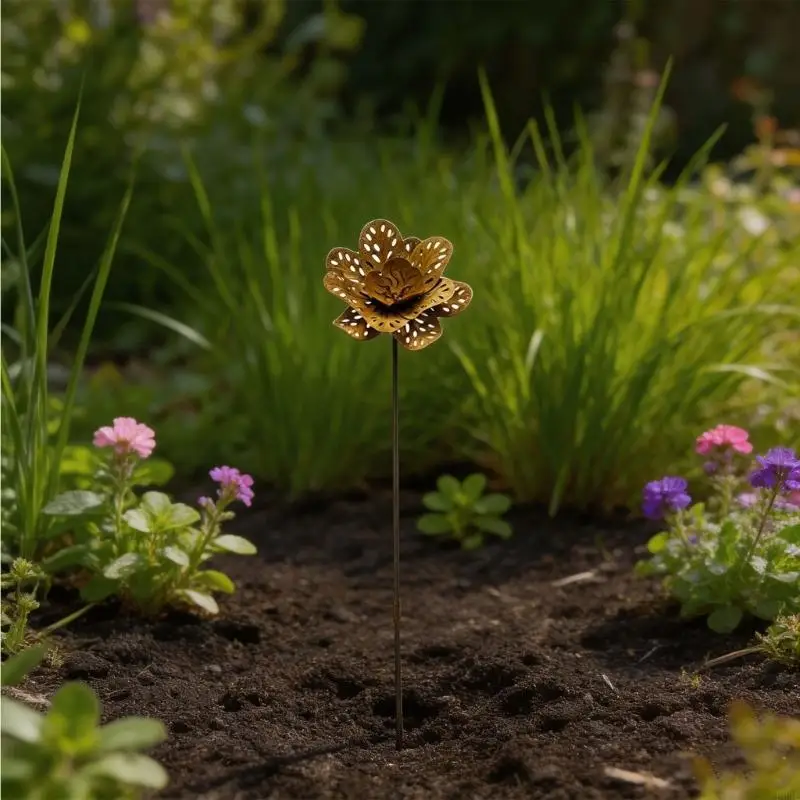 Rusty Metal Flower Garden Stake Decorative Flower Yard Art Outdoor Lawn Ornament for Garden Decoration Accessories B03E