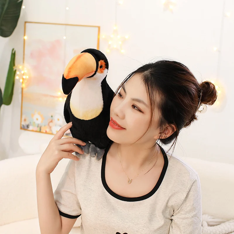 진짜 새 인형처럼 부드러운 검은색 오리새끼 노란색 앵무새 플러시 장난감 집 장식 생일 어린이 선물