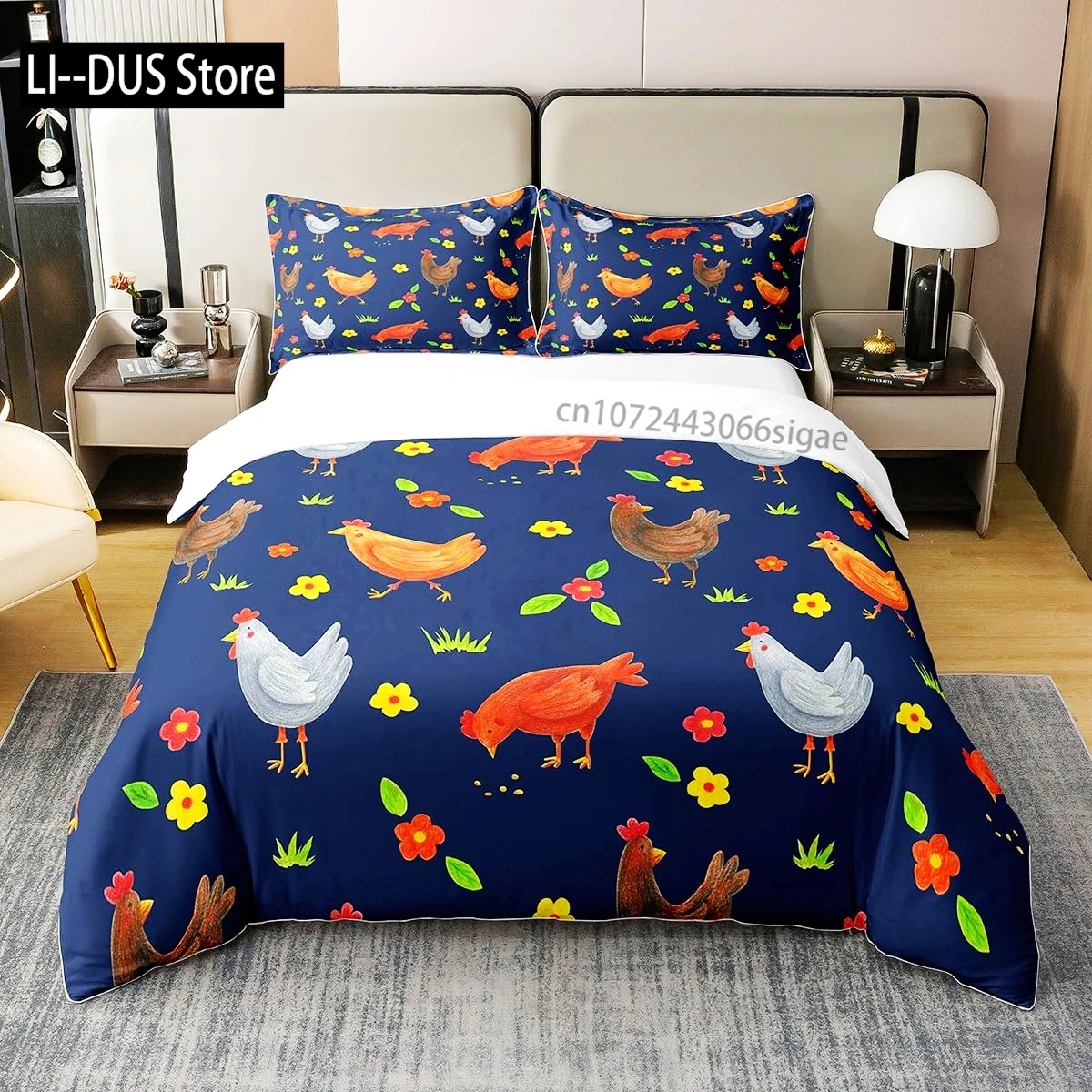 

Rooster Comforter Cover King Full Size for Boys Girls, Rustic Rooster Bedding Set Duvet Cover Vintage Bedding Collection 3Pcs