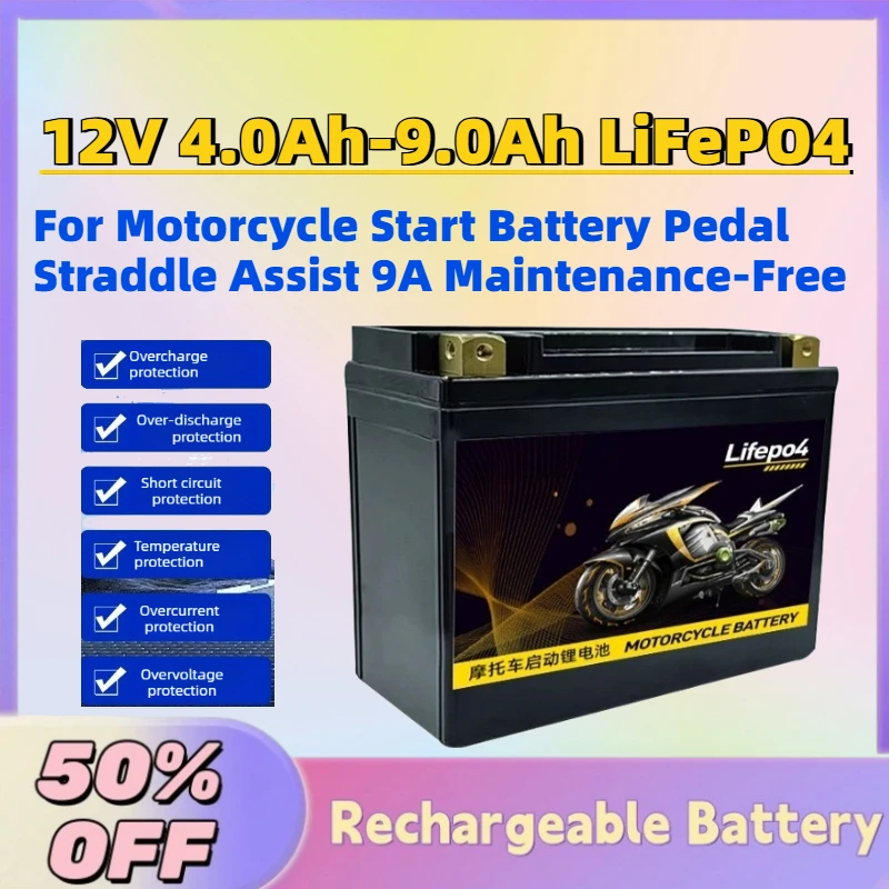 In Stock Upgrade 12V 4.0Ah-9.0Ah LiFePO4 Battery Packs for Motorcycle Start Battery Pedal Straddle Assist 9A Maintenance-Free