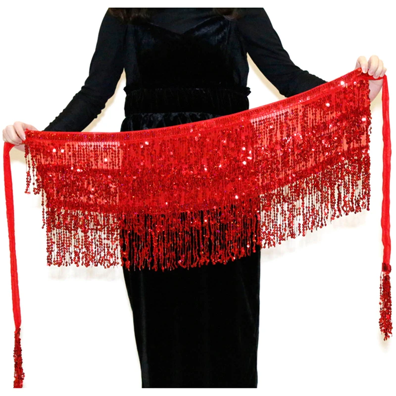 Bühnenaufführung Bauchtanz Schicht Pailletten Quaste Kette Gürtel Rock Wrap Club Indische Latein Hula Tänzerin Strand Hüfte Taille Schal – Detail 21
