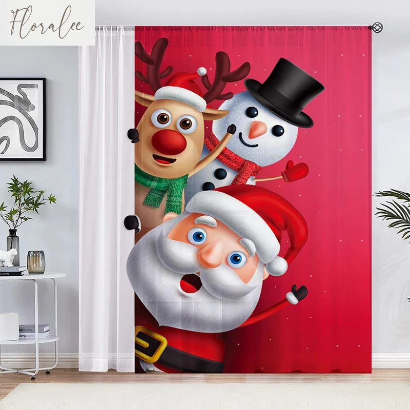 

New Christmas Curtains Gauze Curtains Small Window Window Screens New Year Holidays Santa Claus Festive Custom Size Tulle