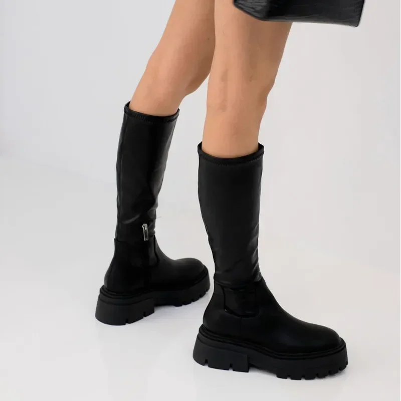 Botas de mujer senhoras moda joelho botas de salto alto fino botas altas outono inverno quente sola grossa botas de cavaleiro elástico