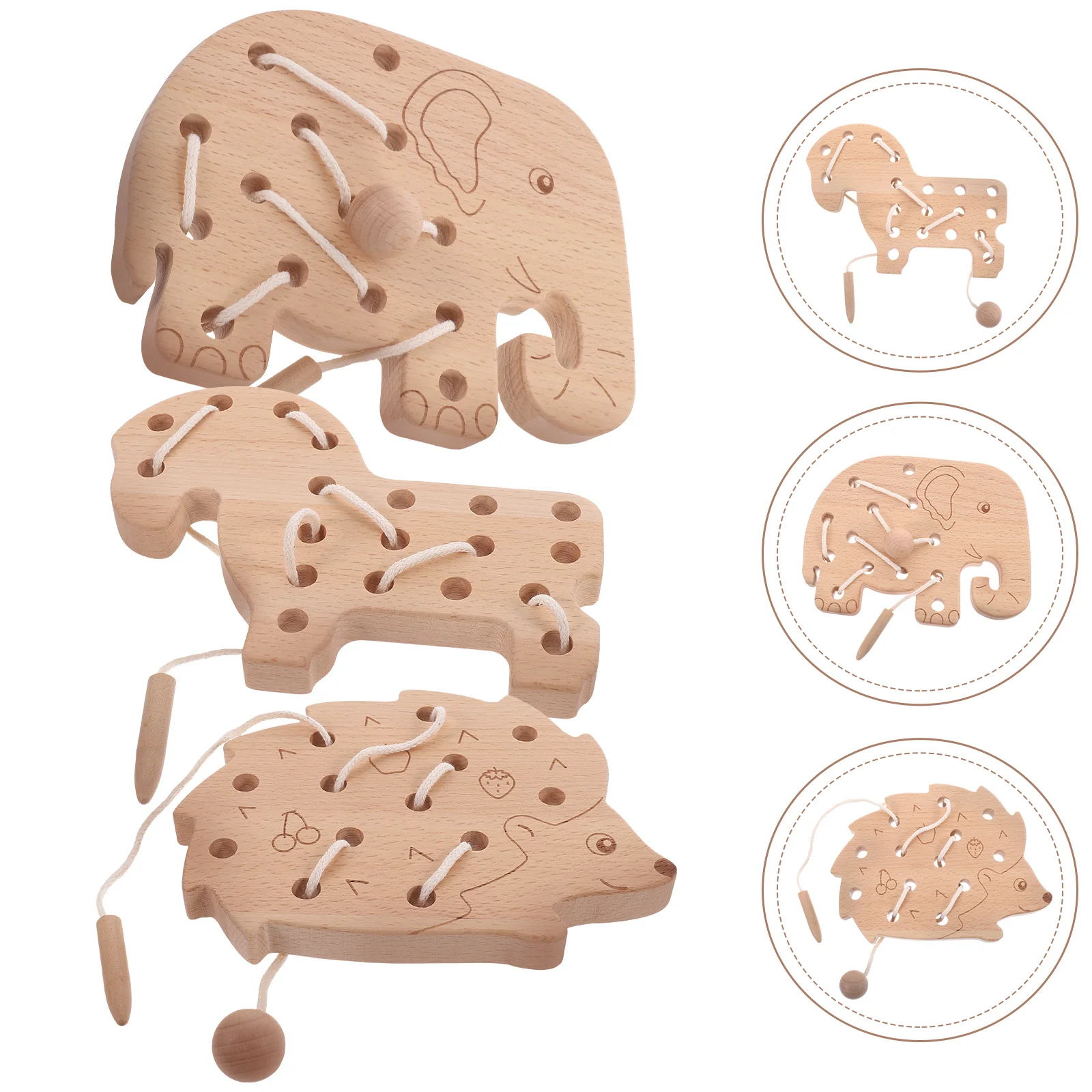 1 Set Holzfädeln für Kleinkinder, pädagogisches Puzzlespiel, Kinder-Holzspielzeug, kognitives Cartoon-Schnürbrett