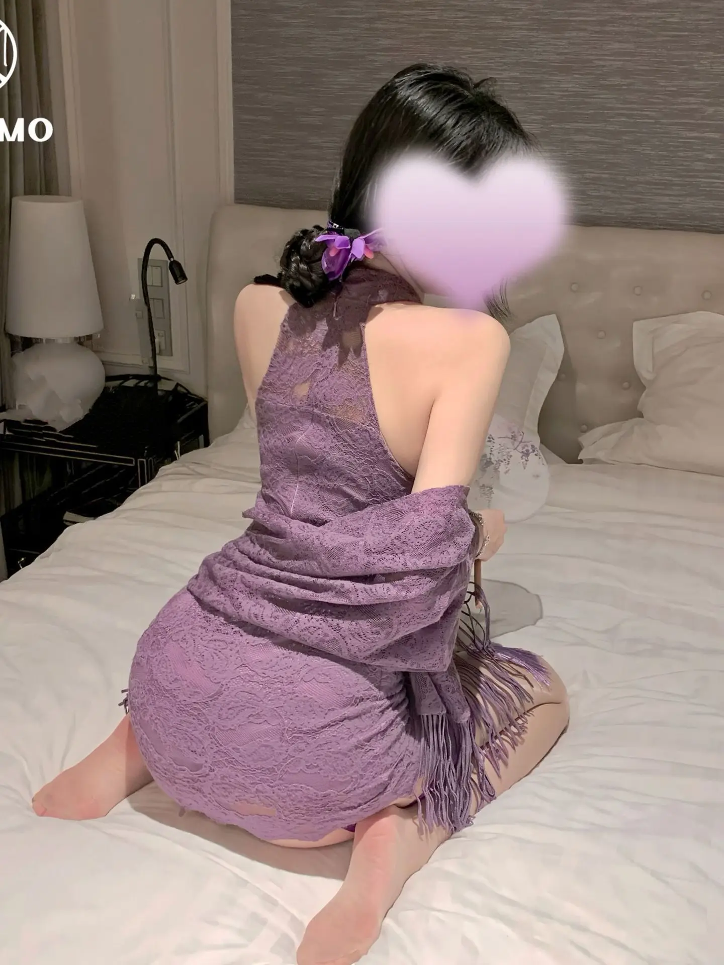 مثير جديد النمط الصيني مشبك الدانتيل الوقوف طوق شيونغسام الرغبة النقية حار فتاة الأرجواني معلقة الرقبة فستان مثير أنيق BF84