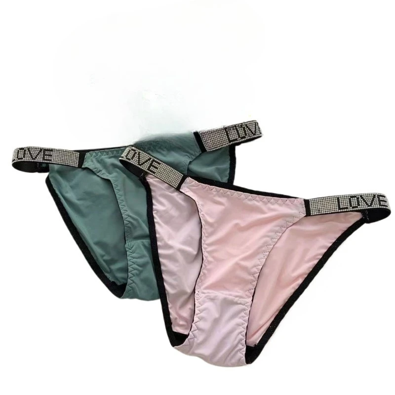Rhinestone Comfortable and Breathable Thin Seamless Adult Briefs European Fashion Simple Solid Color Women's Ice Silk Underwear