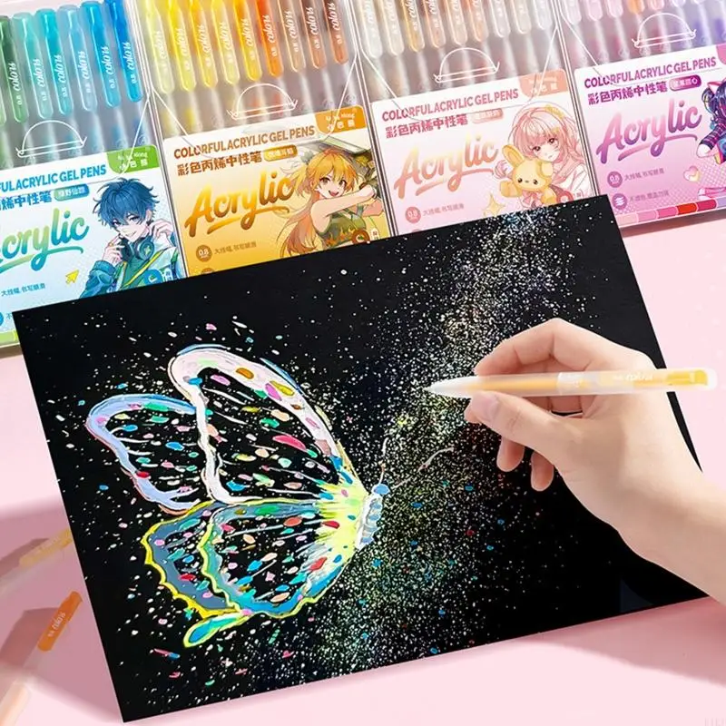 9Pcs Multicolor Acrylic Gel Pen 0.8mm Needle Tip Retractable Gel Pen For Journal Planner Art Drawing Doodling Sketching K1KF