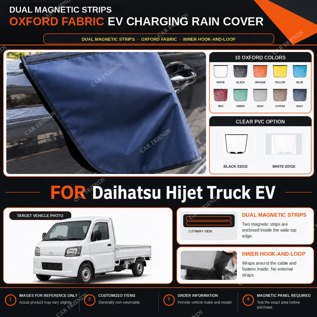For Daihatsu Hijet Truck EV Oxford Fabric EV Charging Port Rain Cover with Dual Magnetic Strips Water-Repellent Outdoor Charging