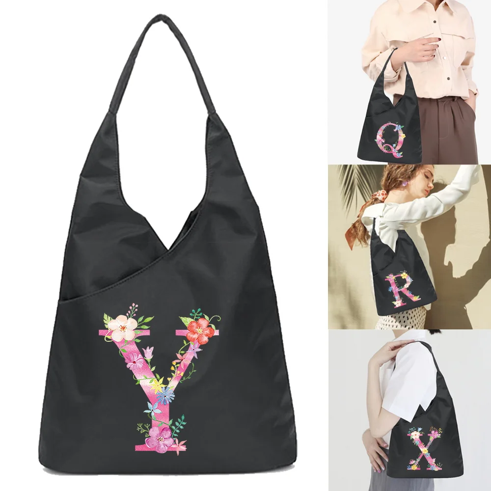 

Pink Series Printed Handbags for Women Tote Bags Soft Environmental Storage Reusable Harajuku Style Small and Shopper Totes Bag