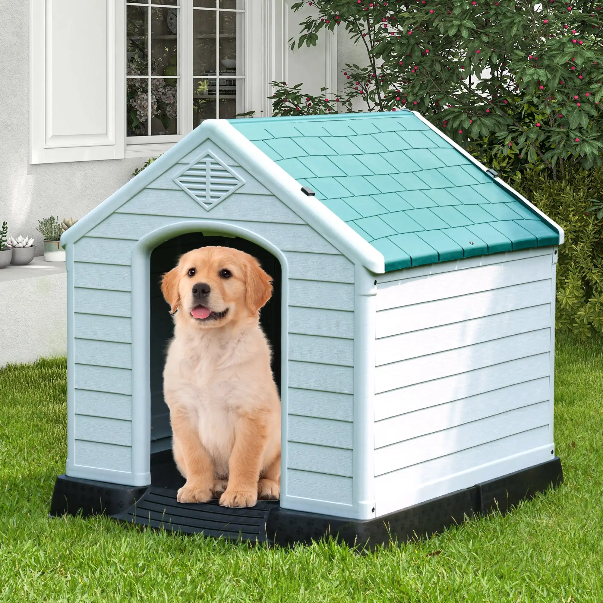 

Dog House,Outdoor Indoor Waterproof Dog Houses with Elevated Floor and Air Vents,Durable Ventilate & Easy Clean