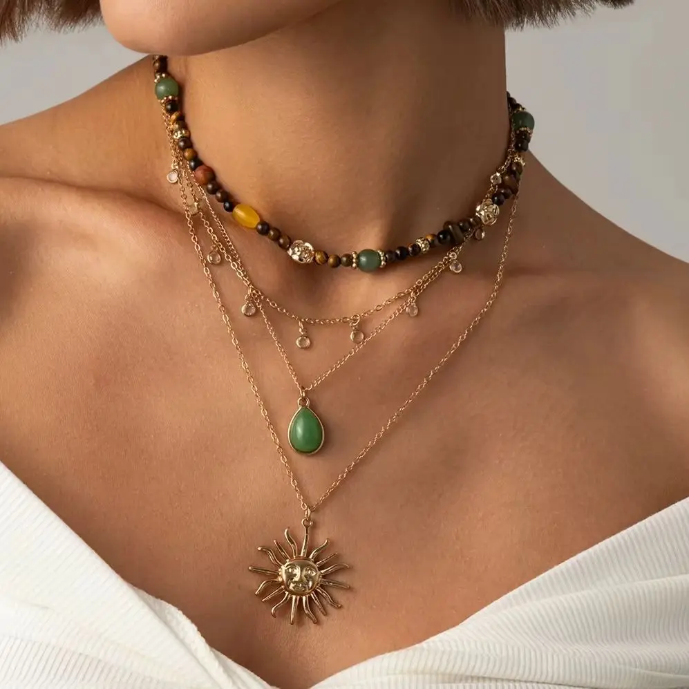 4Pcs Boho Style Beaded Layered Necklace Set Women Casual Trip Daily Wear Delicate Gift For Girls Family Members Women Jewelry