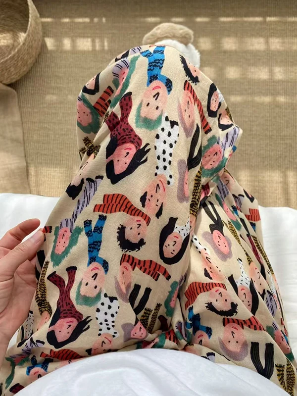 

Korean Cartoon Graffiti Little Person Cloud Cotton Pajamas Summer Sweet Casual Stroll Pants Home Long Pants High Waist Straig...