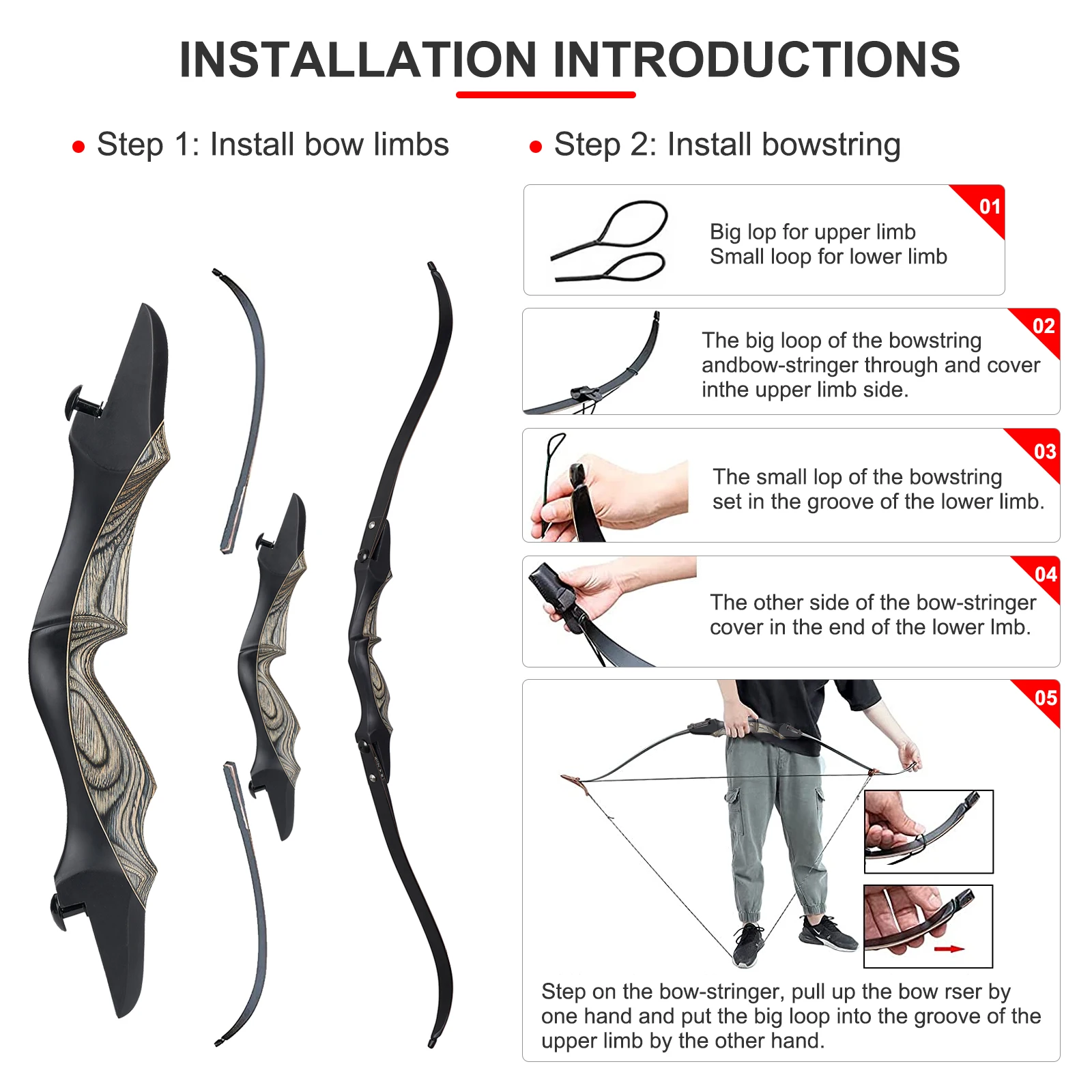 Toparchery 62 zoll ILF Recurve Bogen Tech Holz Insert Gliedmaßen 25-50lbs Nehmen-Unten Bogen Für Outdoor Jagd Praxis