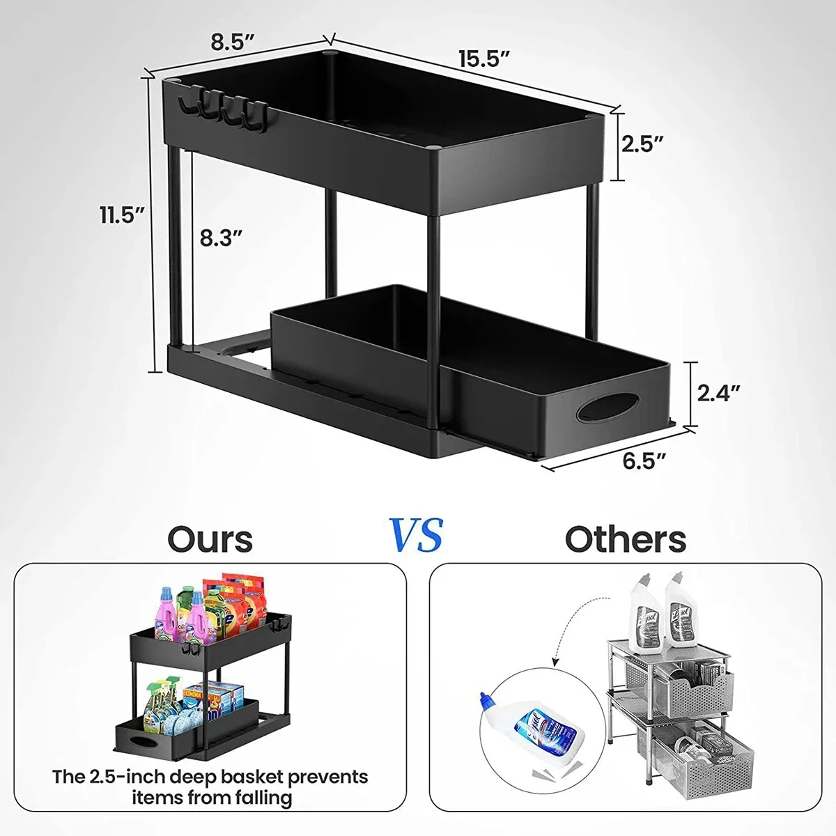 Dual-layer Under Sink Organizer Sliding Drawer Cabinet Basket Organizer Storage Rack Holder Bathroom Kitchen Bedroom Organizer